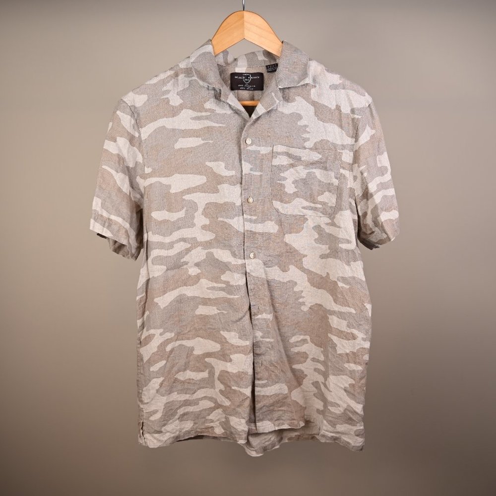 Men's 100% Linen Camo Print Short Sleeve Shirt - Size Medium